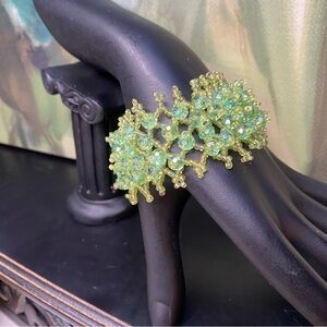 Green Beaded Bracelet Handmade Crystal Jewelry Sparkling Statement Wristpiece